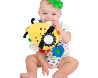Kalianii Squish 'N Play Bee Activity Toy- Multi-Sensory Learning Baby Toy - Stroller Toy, Car Seat Toy, or Tummy Time Toy - Baby Gift