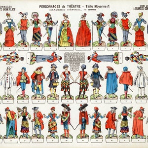 200 immagini di schede dei personaggi del teatro giocattolo di carta antico da scaricare