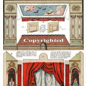 Antique 'Theatre Scenes' Paper Toy Theatre 3-Sheet Printables Set to Cut, Assemble - DOWNLOAD
