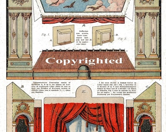 Jeu de 3 feuilles d'imprimés anciens « Scènes de théâtre » en papier, théâtre à découper et à assembler - TÉLÉCHARGER