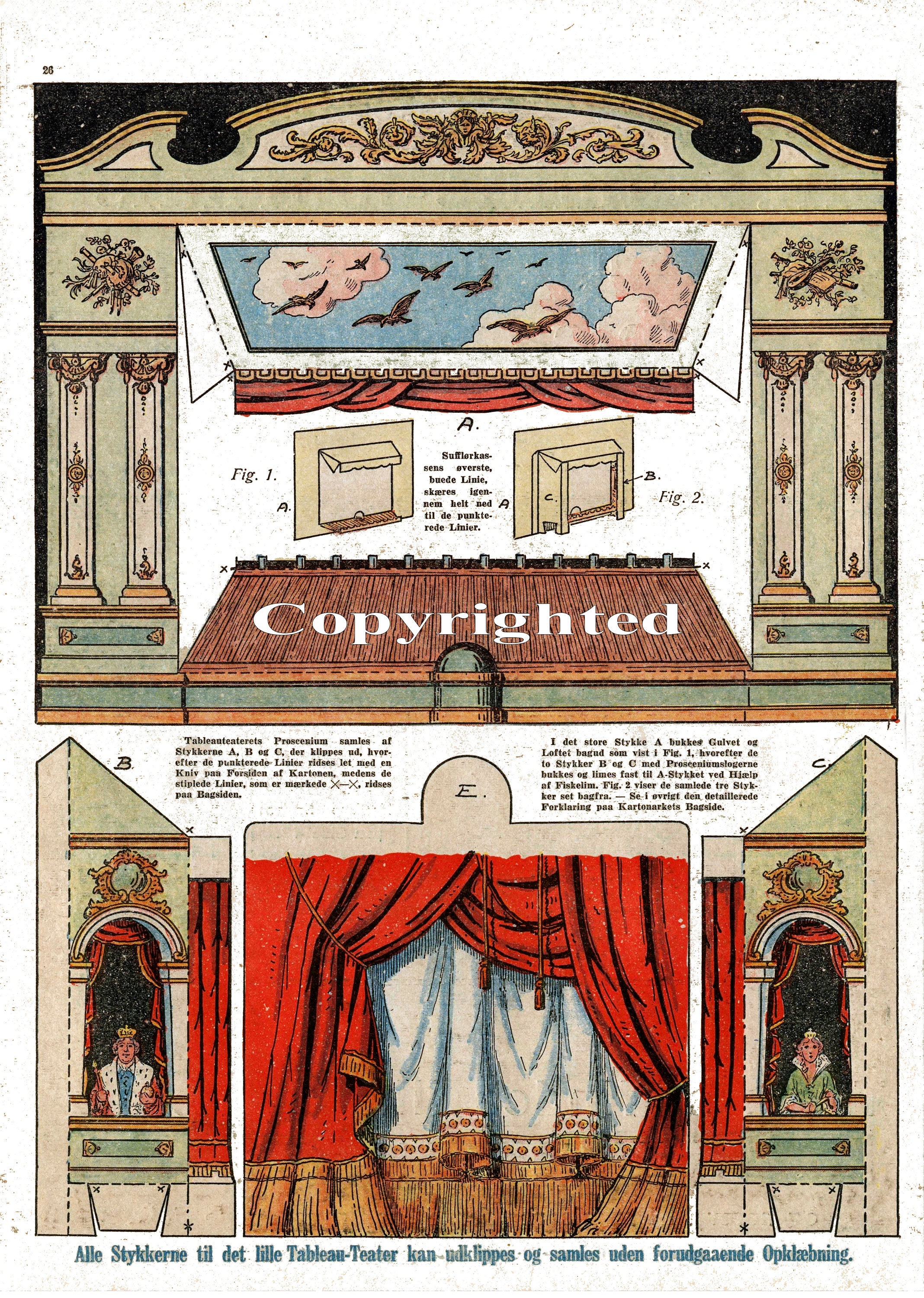 Antique 'theatre Scenes' Paper Toy Theatre 3-sheet Printables Set