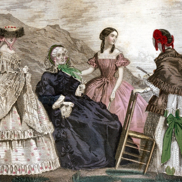 8 LARGE Antique Godey Fashion Prints c1859 Printable Images A3 HI-RES.