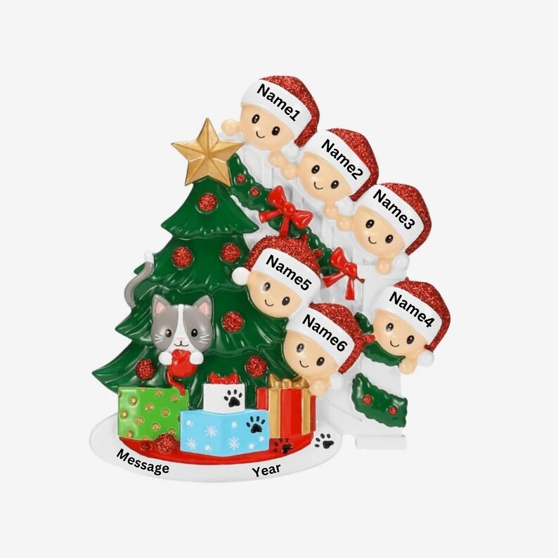 Cat in Christmas Tree Personalized Ornaments Family Series of 2, 3, 4