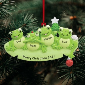 Personalized Frogs on Lily Pad Family of 4 Christmas Tree Ornament/ Frog Family of 4 Personalized Ornament / Christmas Ornament 2024