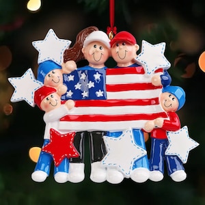 Patriotic family of 5 Christmas Ornament - Personalized Ornaments - Christmas Ornaments Gifs-Family of five - Patriotic Family ornament 2025