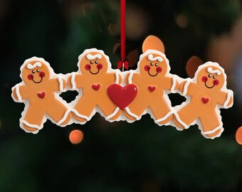 Gingerbread Family of 4 Christmas Tree Personalized Ornament