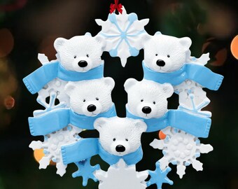 Polar Bear Family Of 5 Personalized Christmas Tree Ornament