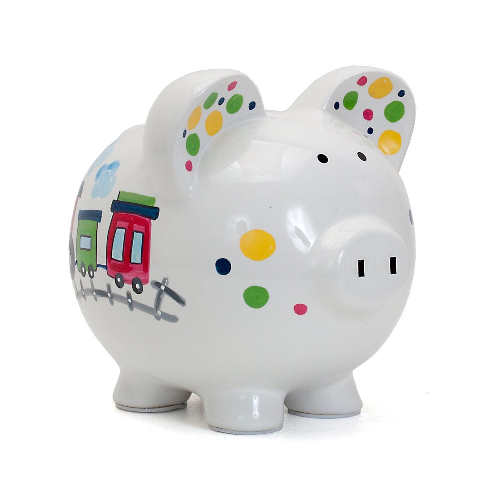 Large Choo Choo Train Transportation Pig personalized piggy bank-Newborn baby-Boy's 1st christmas-Baby shower gift 2025