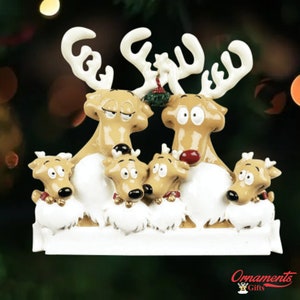 Personalized Reindeer Family of 6 Christmas Ornament - Family of 6 Reindeer Personalized Christmas Ornament  - Family Christmas 2025
