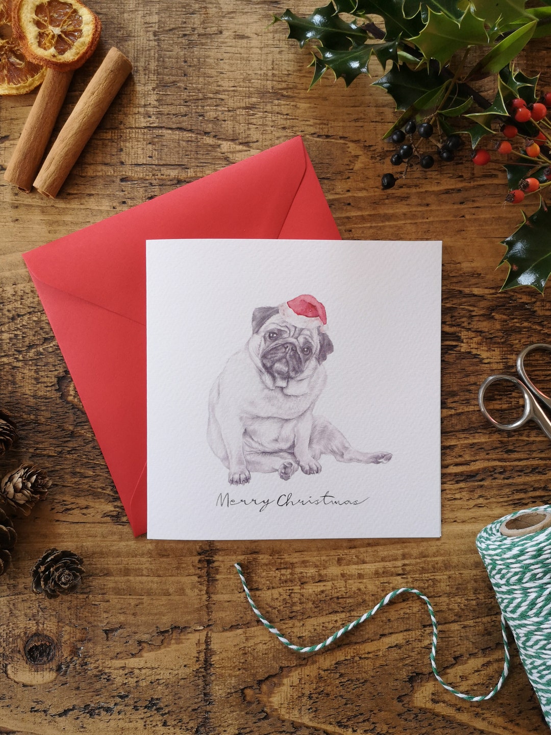 Pug Christmas Card Greetings Card Pug Dog Card - Etsy