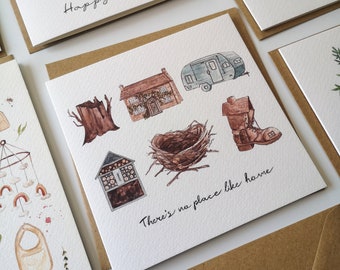 There's No Place Like Home Greetings Card | Housewarming Card | New Home Card | New House | Illustrated Card | Blank Inside