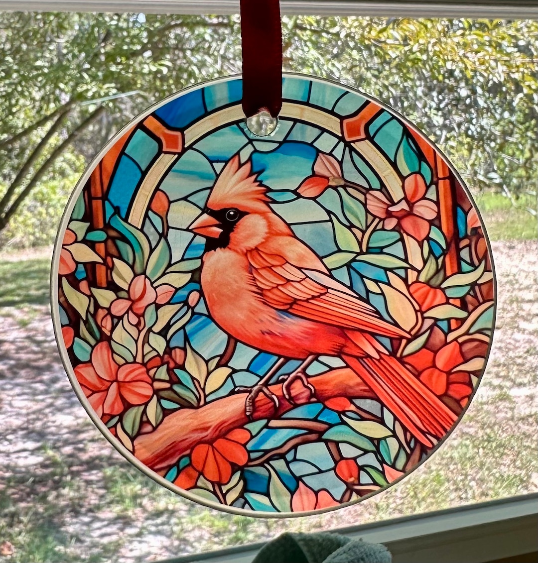 Glass Santa with Cardinal Bird Ornament (Set of 6)