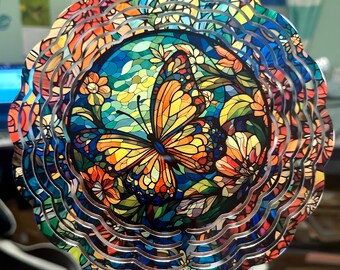 Schmetterling Glasmalerei 8 ""Windspiel, Gartenverzierung, Blume, Schmetterling, Sublimation."