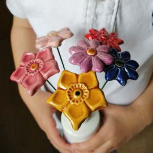 LARGE ceramic flower garden decoration, pot plant decorations, fairy garden flower, colorful flower on stem