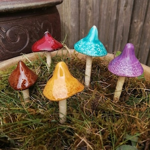 COLORFUL mushrooms for garden, pot decoration, ceramic fairy garden mushrooms, small size