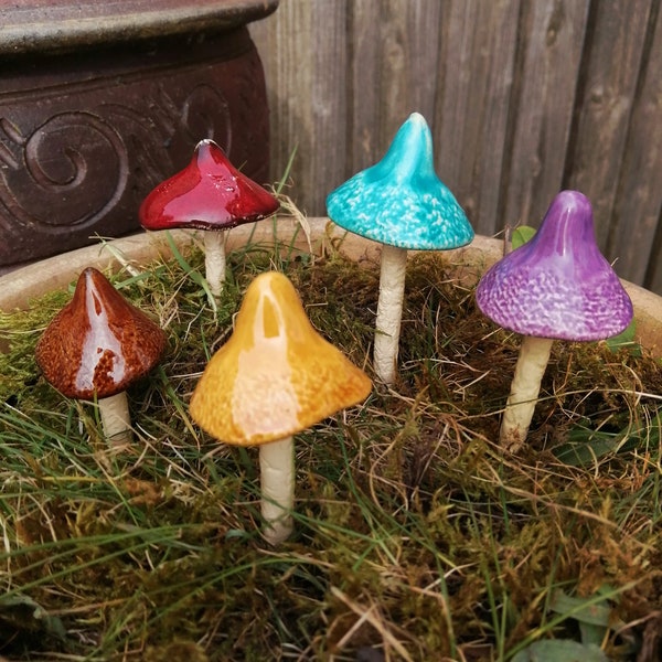 COLORFUL mushrooms for garden, pot decoration, ceramic fairy garden mushrooms, small size