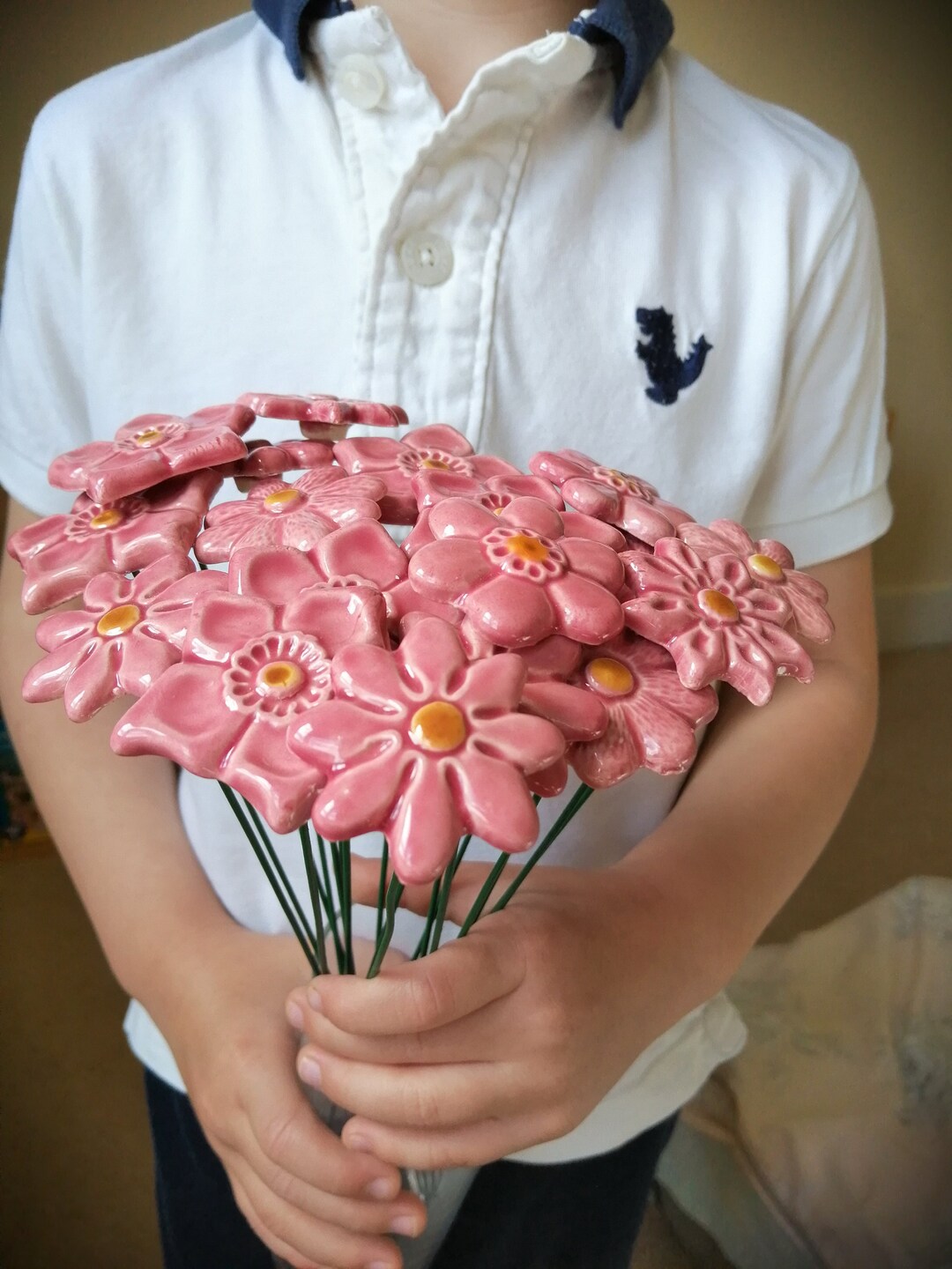 PINK Ceramic Flower Etsy UK