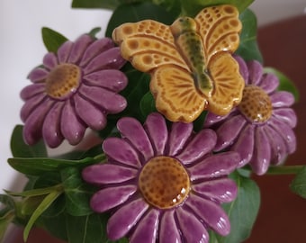 3 große Keramik Blumen auf Draht Stiel,Feengarten,Blumengartenstecker,Topfpflanzen Dekoration,Frühlingsstrauß