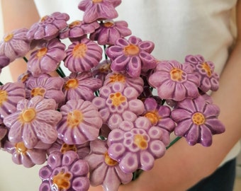 PURPLE ceramic daisy, small garden decoration