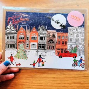 Carte de voeux Joyeux Noël de Southport / Lord Street / Illustration / Dessin / Scène de Noël