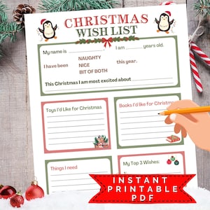 Weihnachtsliste für Kinder, Weihnachtswunschliste , Weihnachtsgeschenkliste druckbare Weihnachtswunschliste, Weihnachtswunschliste für Kinder, Favoritenliste Wunschliste
