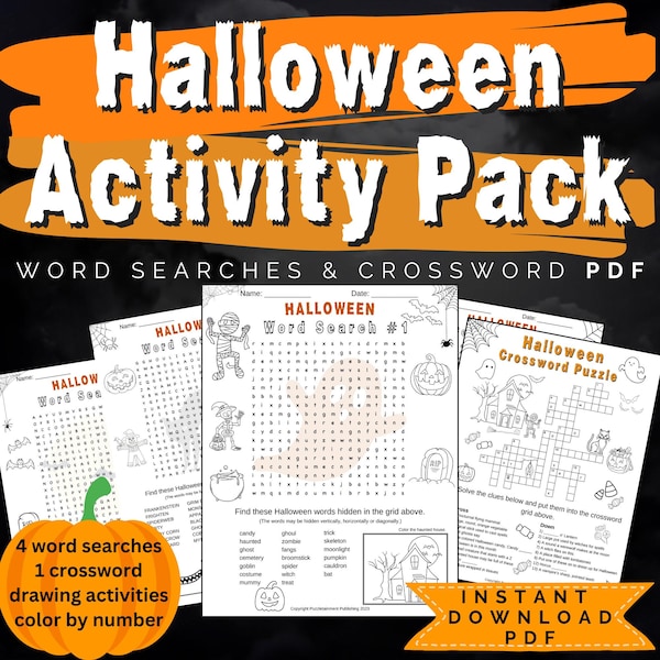 Super fun Printable Halloween Activity for Kids (Halloween word search, crossword and more)