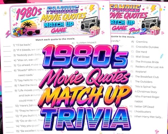 1980s Movie Quotes Match Up Trivia Game (printable movie trivia) - great for an 80s party, icebreaker games, high school reunions, 80s theme