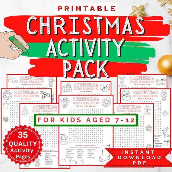 Christmas Activity Pack for Kids: Christmas Word Search, Mazes, Crosswords (Printable PDF)
