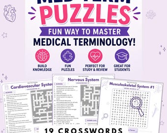 Medical Terminology Crossword and Word Search Puzzles - Medical Terminology Worksheets for Nursing Students Medical Office Assistants