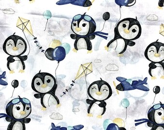 Tissu en coton - Happy Penguin, bleu