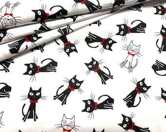Cotton Fabric - Crazy Cats on White