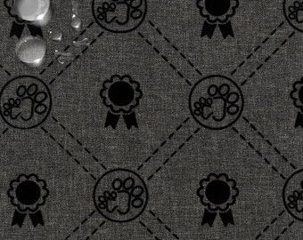 Water Resistant Fabric Oxford - Black medals on gray