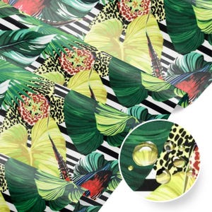 Wodoodporna tkanina Oxford - paski z liści palmy Monstera