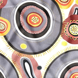 Cotton Fabric -  Brown BOHO orange and gray