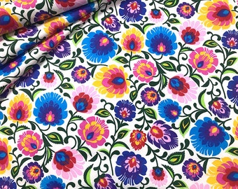 Cotton Fabric - Łowicz Folklore Pattern White