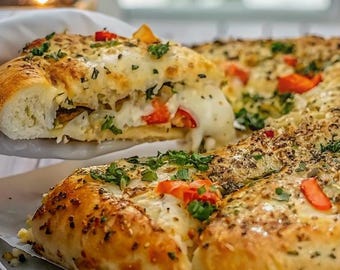Chicken Cheese Stuffed Bread Recipe: Printable Digital Download