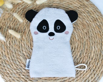 Waschlappen Panda | Waschhandschuh | Waschlappen Tiere | Babygeschenke mit Namen | Personalisierte Weihnachtsgeschenke | Geschenk zur Geburt