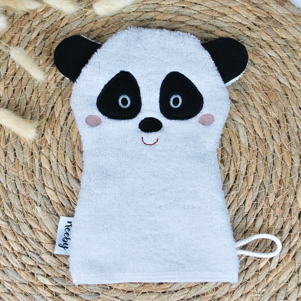 Waschlappen Panda | Waschhandschuh | Waschlappen Tiere | Babygeschenke mit Namen | Personalisierte Weihnachtsgeschenke | Geschenk zur Geburt