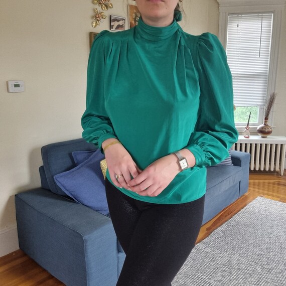 Vintage 80s Emerald Green Blouse by EVA Laurel New York Sz Etsy
