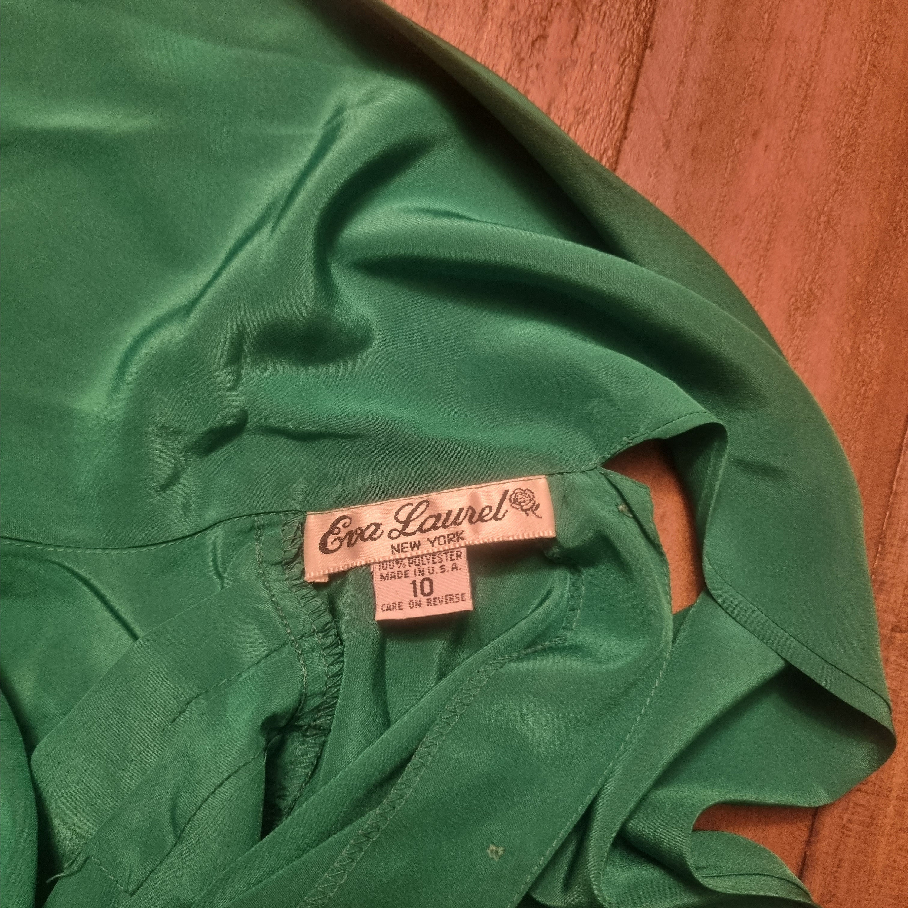Vintage 80s Emerald Green Blouse by EVA Laurel New York Sz 10 High Neck Etsy