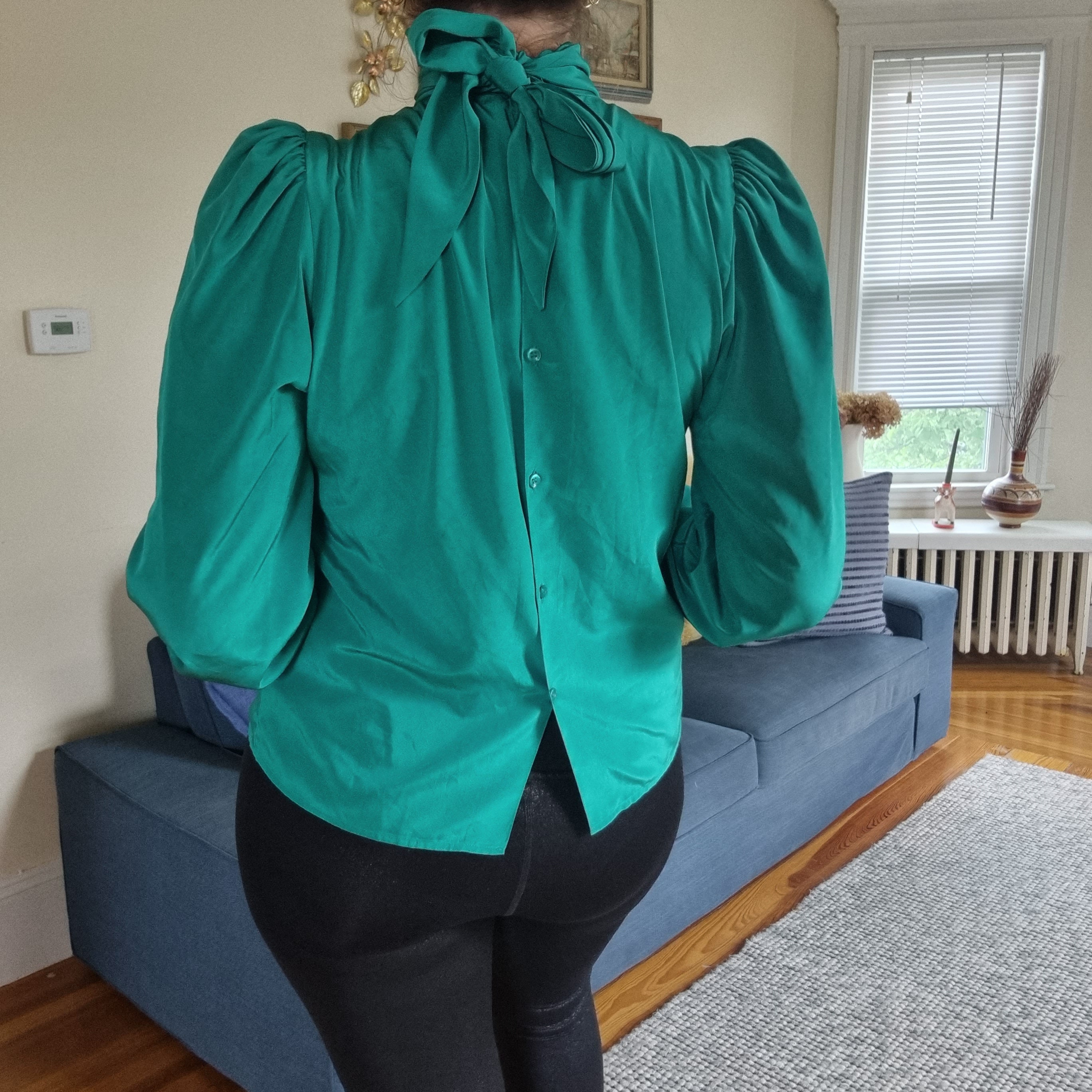 Vintage 80s Emerald Green Blouse by EVA Laurel New York Sz 10 High Neck Etsy