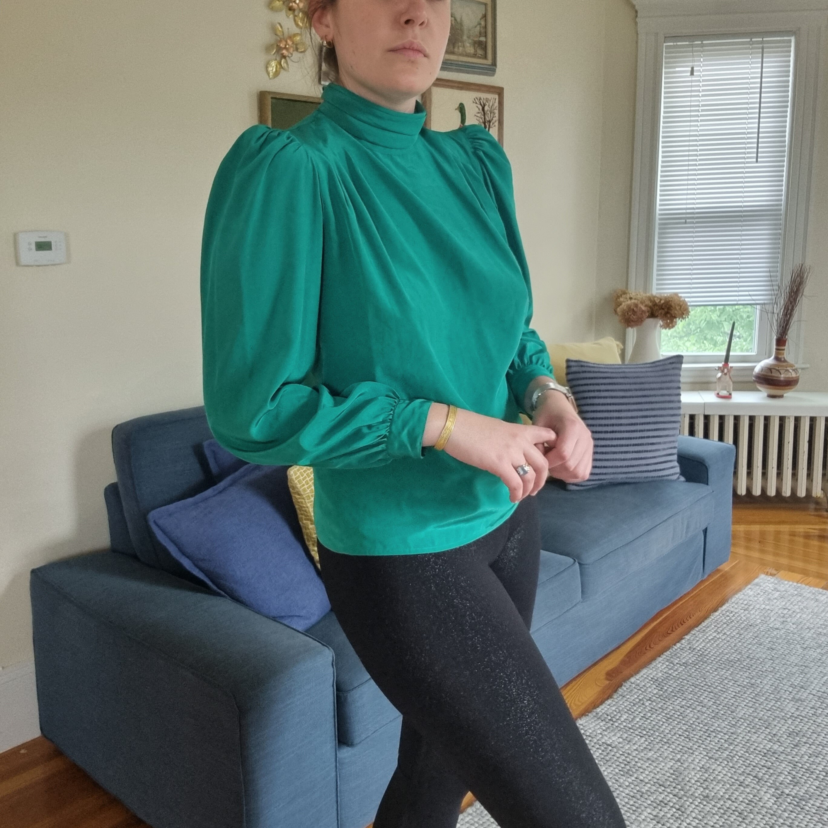 Vintage 80s Emerald Green Blouse by EVA Laurel New York Sz 10 High Neck Etsy