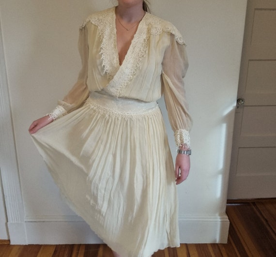 Vintage Jessica McClintock Dress Ivory Lace, 100%… - image 1