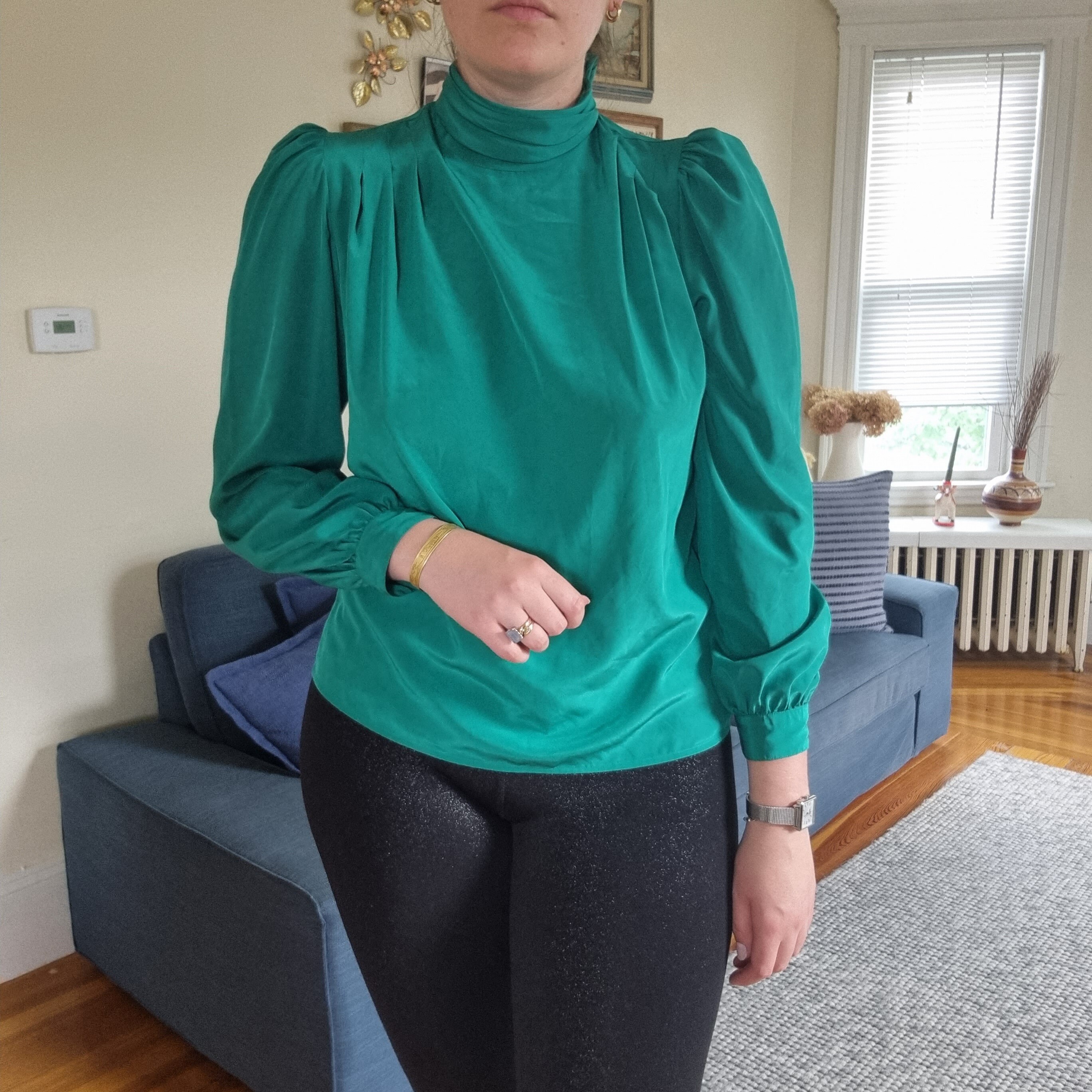 Vintage 80s Emerald Green Blouse by EVA Laurel New York Sz 10 High Neck Etsy