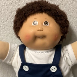Vintage Cabbage Patch Kid Boy Short Brown Fuzzy Hair Brown Eyes Head Mold #5 1985 Collectors Doll Collectibles Gifts For Boys Dads Moms