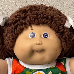 Vintage Cabbage Patch Kid Girl HTF Violet Eyes Brown Poodle Hair Head Mold #5 1985 Collectibles Gifts For Girls Mom Sister Friend Daughter