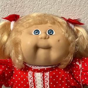 RARE Vintage Cabbage Patch Kid Girl Blonde Cornsilk Double Ponytails Blue Eyes Head Mold #8 OK Factory 1986 Gifts For Moms Kids Girls Toys