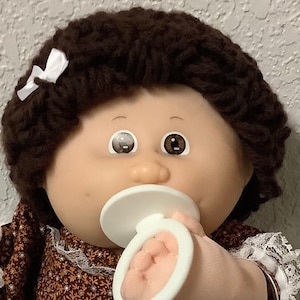 RARE Vintage Cabbage Patch Kid Toddler Girl With Pacifier Head Mold #4 Brown Short Loops Brown Eyes 13 Inches 1988 Collectors Doll Girls