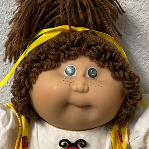 Vintage JESMAR-Made In Spain Cabbage Patch Kid Girl Brown Hair Green Eyes FRECKLES Head Mold #1 1984 Gifts For Mom Daughter Sister Wife Her