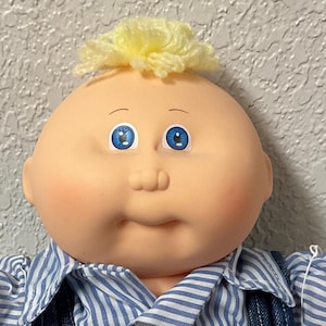 Vintage Cabbage Patch Kid Preemie Boy Lemon Tuft Blue Eyes Head Mold #1 WS Factory 1985 Collectibles Gifts For Girls Boys Son Daughter Him